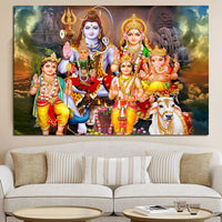 Shiva Parvati Ganesha HD Canvas Painting Wall Art / Home Decor / One Piece Wall Art - HolyHinduStore