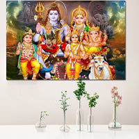 Shiva Parvati Ganesha HD Canvas Painting Wall Art / Home Decor / One Piece Wall Art - HolyHinduStore