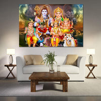 Shiva Parvati Ganesha HD Canvas Painting Wall Art / Home Decor / One Piece Wall Art - HolyHinduStore