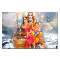 Lord Shiva, Parvati, Ganesha Canvas Painting - 1 Panel - HolyHinduStore