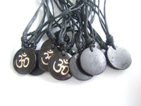 AUM / OM / Ohm / Yoga Hinduism Symbol - 12 pcs. Yak Bone Carved Lucky Pendant Necklace - HolyHinduStore