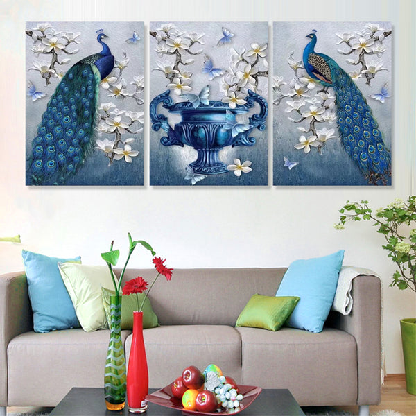 HD printed -  3 Piece Canvas Art Peacock Couple Natural Wall Art Painting Posters - HolyHinduStore