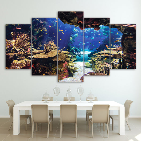 HD Painting wall art  Modular 5 Panel Underwater Sea Fish Coral Reefs  Natural - Wall Art Canvas Modern Pictures - HolyHinduStore
