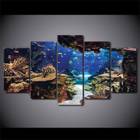 HD Painting wall art  Modular 5 Panel Underwater Sea Fish Coral Reefs  Natural - Wall Art Canvas Modern Pictures - HolyHinduStore
