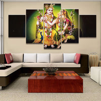 God Of India Radha Krishan with flute - Canvas Landscape Poster Home Decor Living Room Modular Pictures - HolyHinduStore