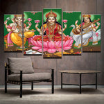 5 Panel Lord  Ganesha Lakshmi Saraswathi-  Decor New Wall Art Canvas Painting Picture Poster Wall Pictures - HolyHinduStore
