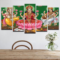 5 Panel Lord  Ganesha Lakshmi Saraswathi-  Decor New Wall Art Canvas Painting Picture Poster Wall Pictures - HolyHinduStore