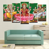 5 Panel Lord  Ganesha Lakshmi Saraswathi-  Decor New Wall Art Canvas Painting Picture Poster Wall Pictures - HolyHinduStore