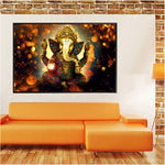 Lord Ganesha Canvas Paintings For Living Room / Hindu God Of Wealth Poster - Superior Quality