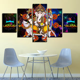Lord Ganesha Painting - Superior Quality Canvas HD Printed Wall Art Poster 5 Pieces / 5 Panel Wall Decor, Home Decor Pictures (HHLG19M01)